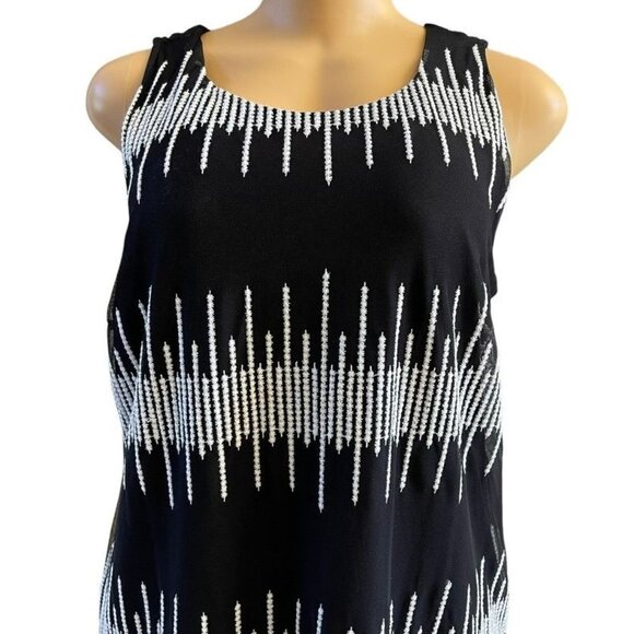 Alfani Black White Women's Sleeveless Dress Shift Embroidered Sheer Overlay - Picture 2 of 9
